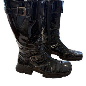Aquatalia Women’s Boots Patent Leather Size 8.5 Black Waterproof Block Heel